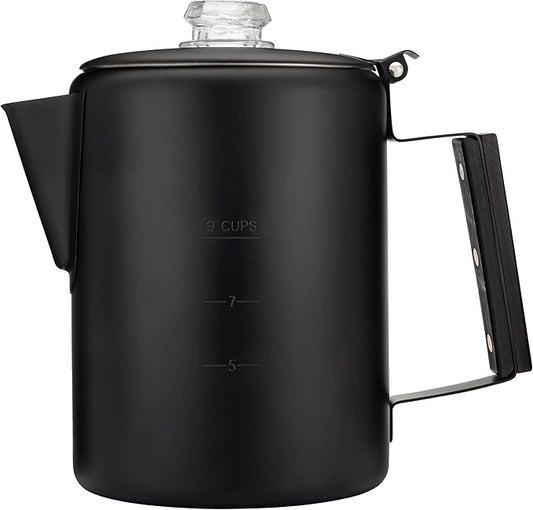 COLETTI Black Bozeman Percolator Coffee Pot — Camping Coffee Pot, Coffee Percolator Stovetop – America’s Sleekest Percolator – Pure Stainless Steel, NO Aluminum or Plastic (9 Cup)