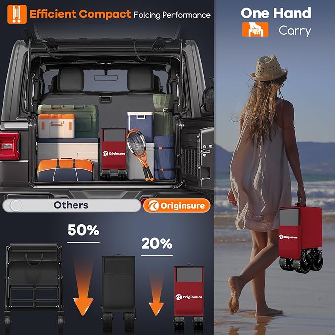 220L Collapsible Wagon Cart Foldable, 460LB Load Capacity Heavy Duty Folding Beach Wagons with Big All-Terrain Wheels, Utility Carts for Groceries, Shopping, Camping, Sports - Grey&Burgundy