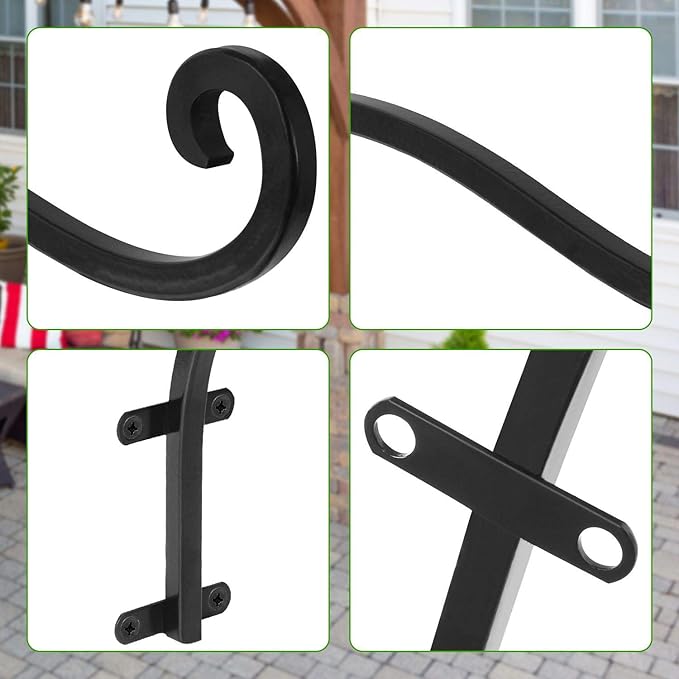 4Pack Heavy Duty Plant Hanger, 12inch Outdoor Hanging Plant Bracket, 60lbs Bearing Capacity Metal Wall Flower Pot Hanger Hooks, Wall Hanging Hooks for Wind Chimes, Bird Feeders, Lanterns