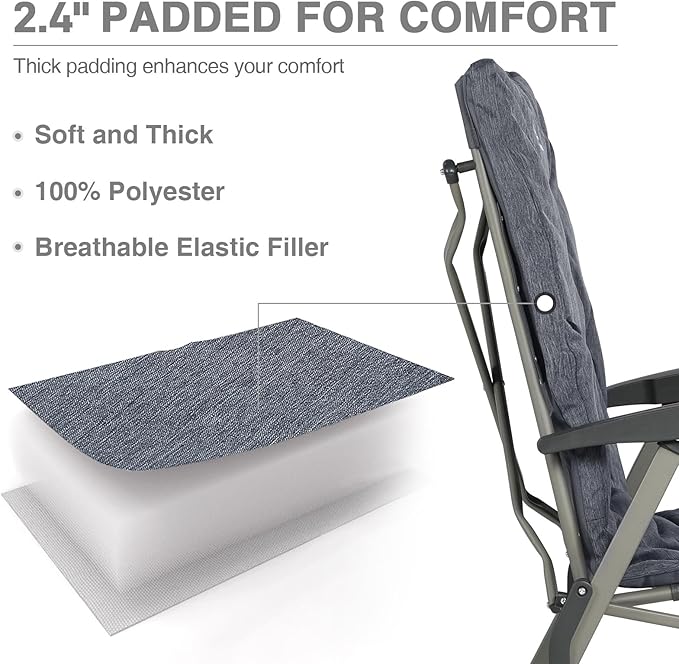 EVER ADVANCED Folding Camping Recliner Chair Fully Padded with Adjustable High Back Support Portable for Adults Patio Reclining Chair