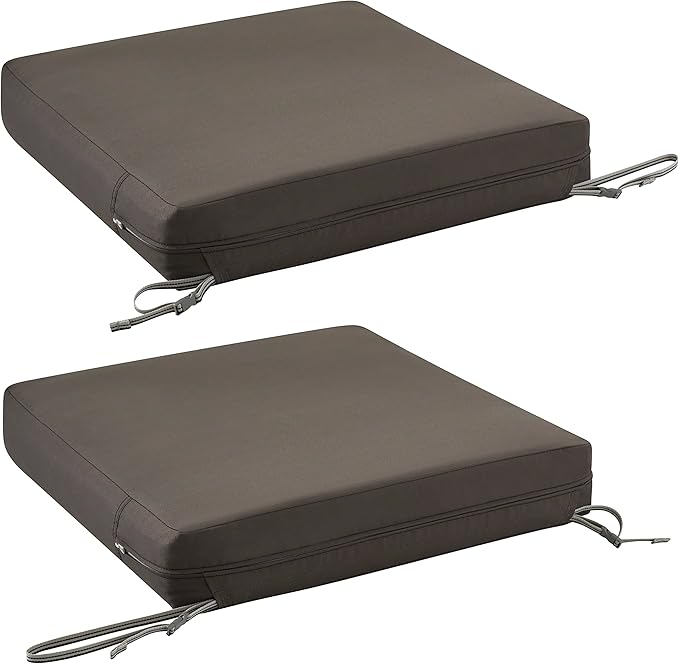 Classic Accessories Ravenna Water-Resistant 23 x 23 x 5 Inch Square Patio Seat Cushion Slip Cover & Foam, Dark Taupe, Lounge Chair Cushion