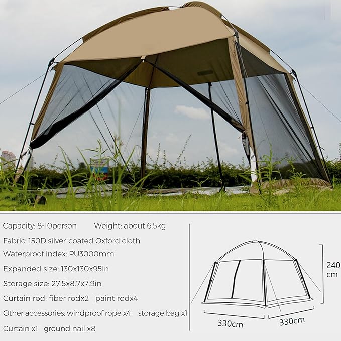 GVDV Screen House Tent 11x11 Ft Mesh Net, Outdoor Camping Screen Room Sun Shade Gazebo Shelter Included Carry Bag, Easy Setup & Waterproof, Perfect for Family Picnic, Backyards, BBQ and Party