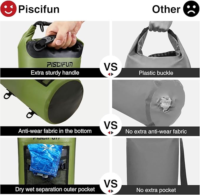 Piscifun Dry Bag, Waterproof Floating Backpack 5L/10L/20L/30L/40L with Waterproof Phone Case for Boating, Kayaking, Fishing