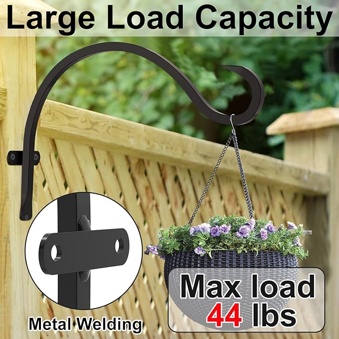 GameXcel Hanging Plant Bracket, 2PCS 12in Large Plant Hangers Outdoor Indoor Heavy-Duty Metal Wall Plant Hooks Plant Hanger with Screws for Home Decor Bird Feeders Lanterns Wind Chimes Decorative