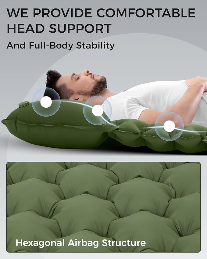 KingCamp Sleeping Pad for Camping, Ultralight Connectable Inflatable Sleeping Pad Camping Mattress with 6.3" Built-in Pillow & Foot Pump for Backpacking Hiking Tent Cot