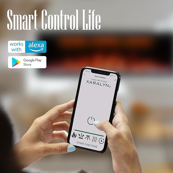 Benrocks 50'' WiFi-Enabled Electric Fireplace Insert - Alexa & App Control, 13 * 13 * 3 Color Combinations, Smart Fireplace Heater, Timer, Logs & Crystals Included, 750/1500W