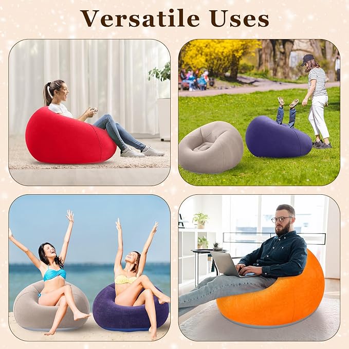 Realspring Inflatable Bean Bag Chairs Outdoor Blow up Camping Chairs Inflatable Lazy Sofa Folding Portable Bean Bag Loungers Couch for Movie Night(Brown, Red, Blue, Orange,4 Pcs)
