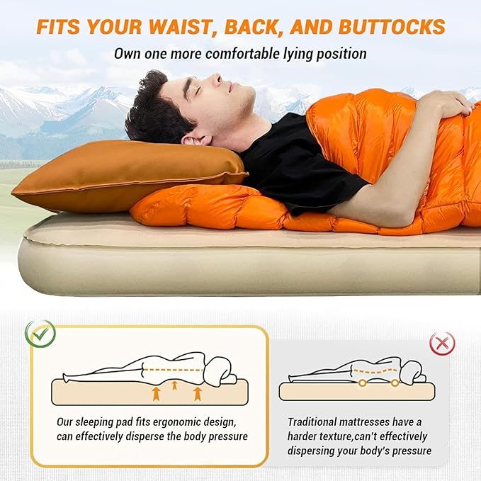 Self Inflating Sleeping Pad, 4" Extra Thick Memory Foam Camping Pad, 60S Fast Air Self-Inflating Camping Mattress Pads, 4 Season Sleeping Mat for Camping Rooftop Tent Car Truck Van