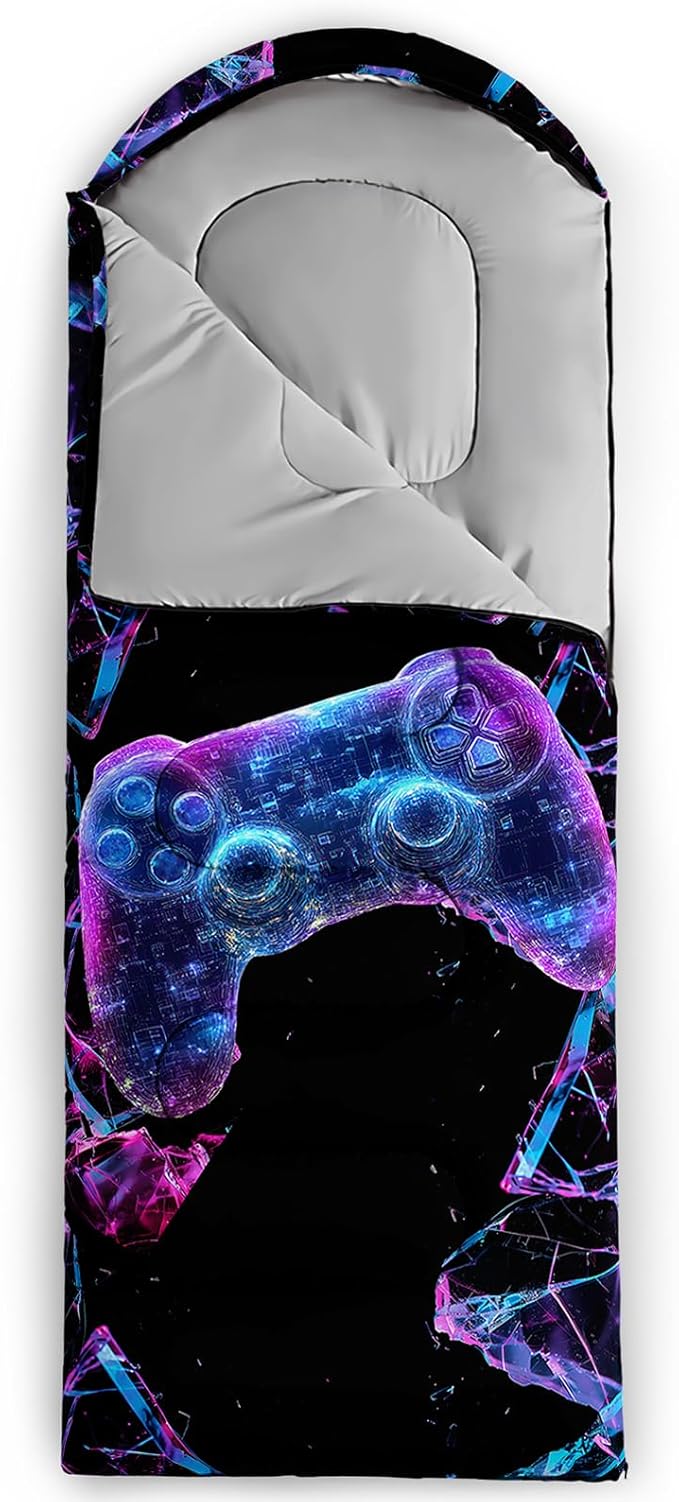 AILONEN Blue Glowing Basketball Sleeping Bag for Kids Boys,Warm and Cool Weather,Lightweight,Waterproof Backpacking,City Theme Ball Sports Sleeping Bag for Camping