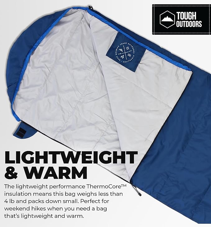 Tough Outdoors Sleeping Bags for Adults & Kids Sleeping Bags Girls Boys Teens - Camping Sleeping Bag for Backpacking- Cold Warm Weather & Summer Sleeping Bag - Lightweight Waterproof Compact Sleep Bag