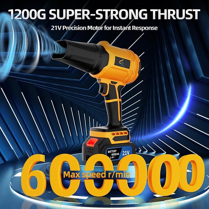 Leaf Blower Cordless with Brushless Motor, LED Light, Shoulder Strap – 2×21V Battery, 600,000RPM Turbo Electric Handheld Blower for Lawn Care – Lightweight Portable Vacuum Combo Tool