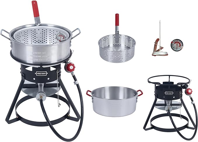 10QT Outdoor Fish Fryer Kit – Heavy-Duty Aluminum Pot, 6.7QT Basket, Propane Deep Fryer with 0-10 PSI Regulator & Steel Frame – Ideal for Seafood & More