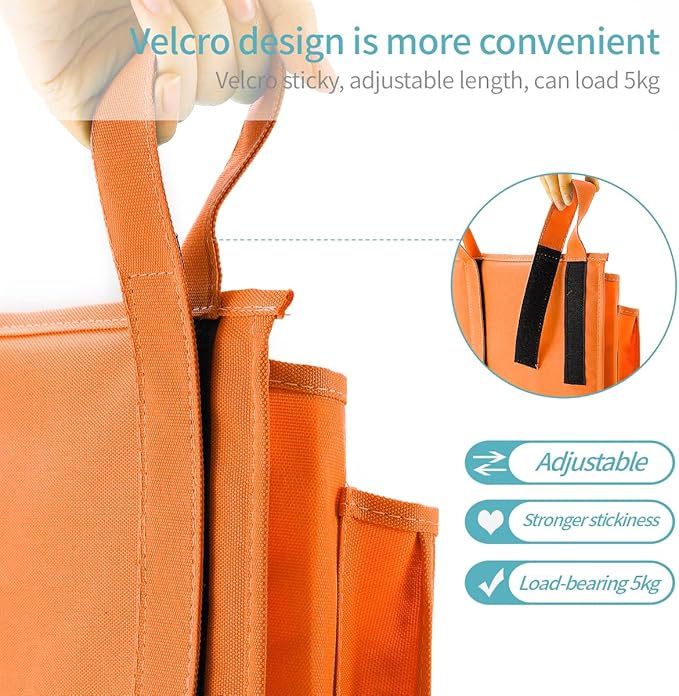 Bseash Bunk Bed Organizer, Bedside Caddy Hanging Bed Organizer Storage Bag 8 Pockets, for College Dorm Rooms Bed, Hospital Bed, Baby Bed Rails, 600D Oxford Cloth (Orange)