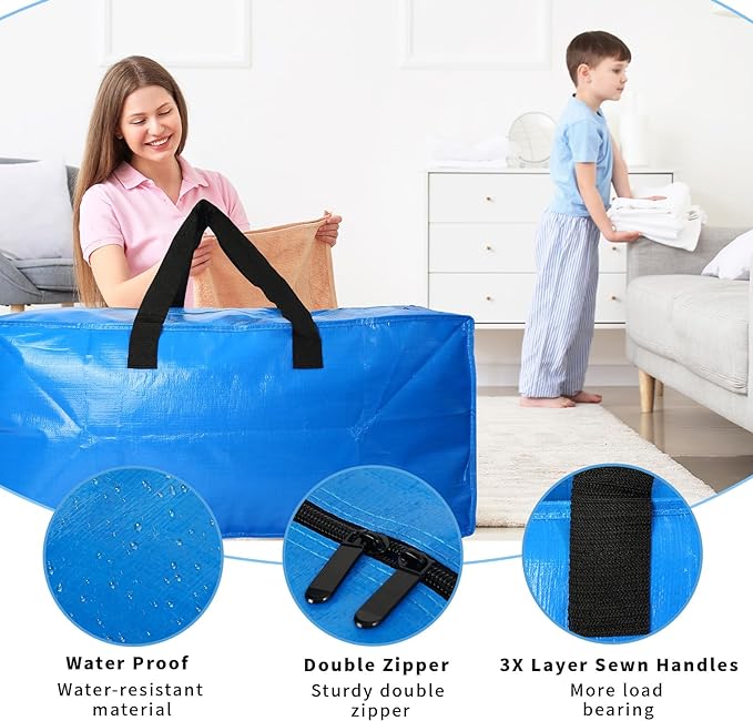 5 Pack Heavy Duty Extra Large Moving Bags Storage Tote - Strong Handles& Backpack Straps - Space Saving Storage Bags Alternative to Moving Boxes and Bins,Compatible with Ikea Frakta Cart, Blue
