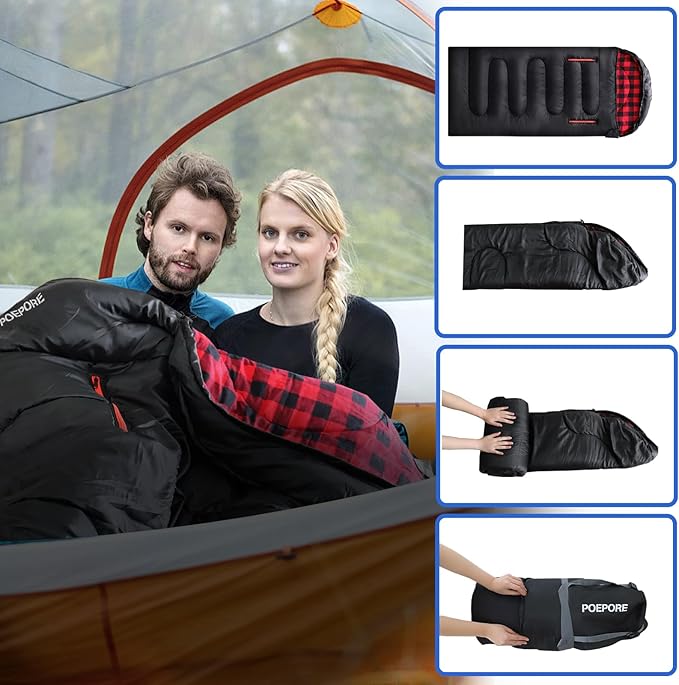 Flannel Sleeping Bag Cotton 0 Degree Cold Weather for Adults XXL Wearable Sleeping Bag 4 Seasons Waterproof with Compression Sack