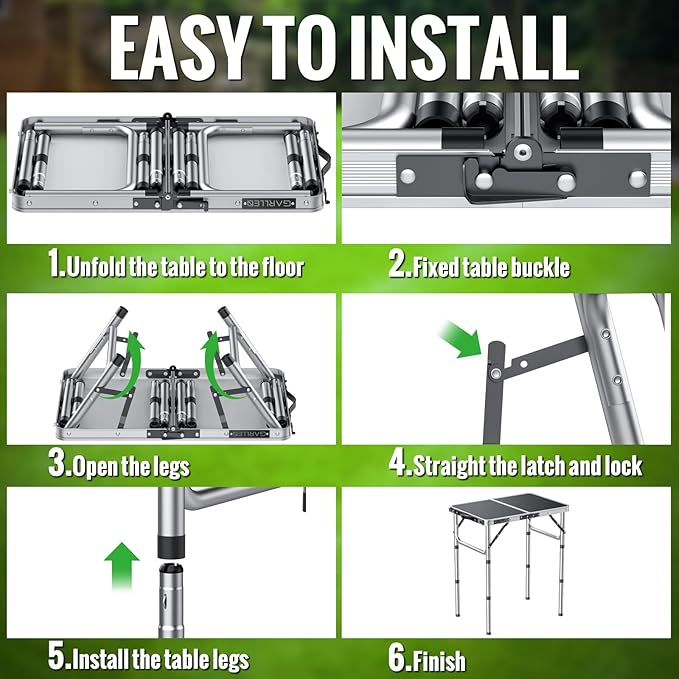 GARLLEN Folding Table, Adjustable Height Camping Table, Lightweight Portable Aluminum Picnic Table (22.8" L x 15.7" W (3 Height)) for Outdoor BBQ Dining Cooking