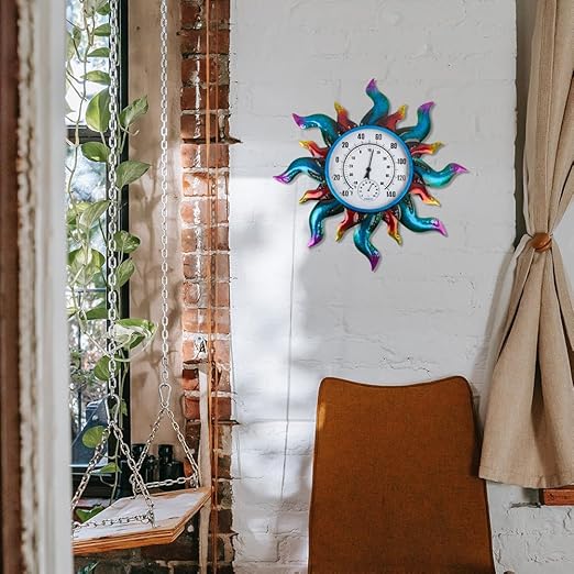 Large Outdoor Thermometer, 23" Metal Indoor Wall Thermometer, Colorful Sun-Shape Outside Thermometer for Patio Home Room Decor