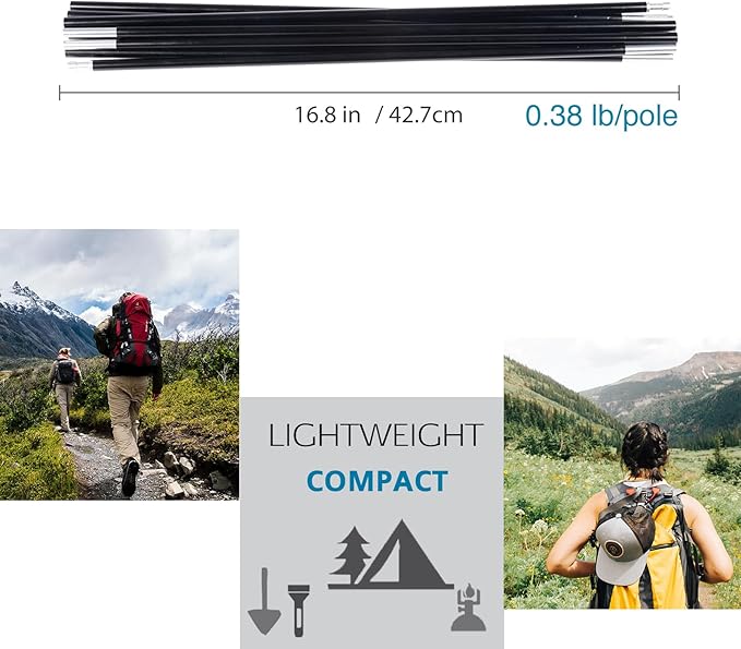 Aluminum Tent Poles Replacement, Fits Both Female and Male Ends, Lightweight Tent Pole Repair Kit, 7001 Aluminum Alloy T6 Heated