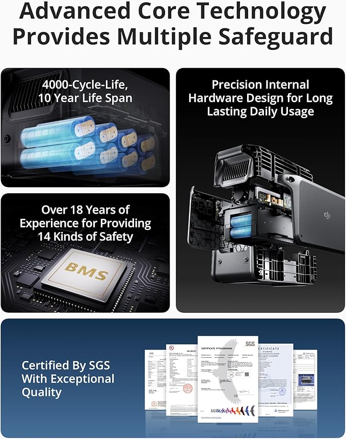 DJI Power 1000 Portable Power Station, 1024Wh LiFePO4 Battery, 2200W (Peak 2600W) AC/140W USB-C Output, 23db Ultra-Silent, Solar Generator For Home Backup, Camping(Solar Panel Optional)