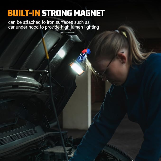 2 Pack 40W 1600LM LED Work Light, Rechargeable Portable Magnetic Flood Lights for Outdoor Camping Emergency Car Repairing and Waterproof Job Site Lighting