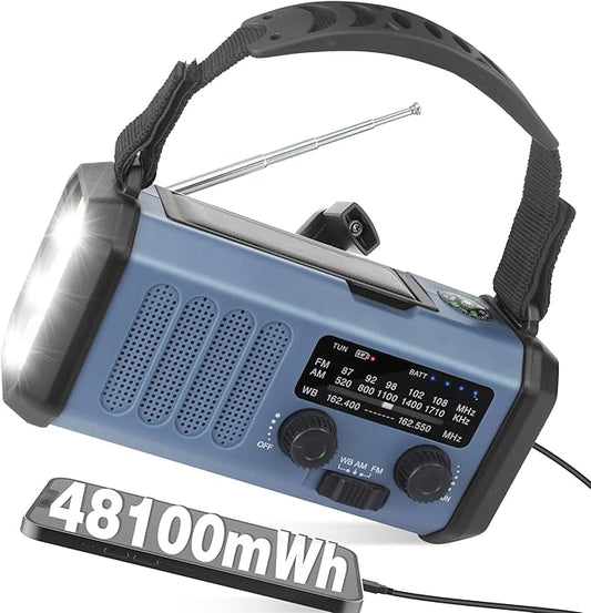 13000mAh Emergency Radio with NOAA Weather Alert, Portable Solar Hand Crank AM/FM Radio for Survival, Rechargeable Battery Powered, USB Charger, Flashlight, Reading Lamp, for Home Outdoor
