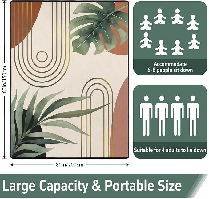 Extra Large Picnic Outdoor Blanket 60''x80'' Boho Plant Waterproof and Sandproof Picnic Mat for Beach Foldable Camping Accessories for Grass Lawn Park