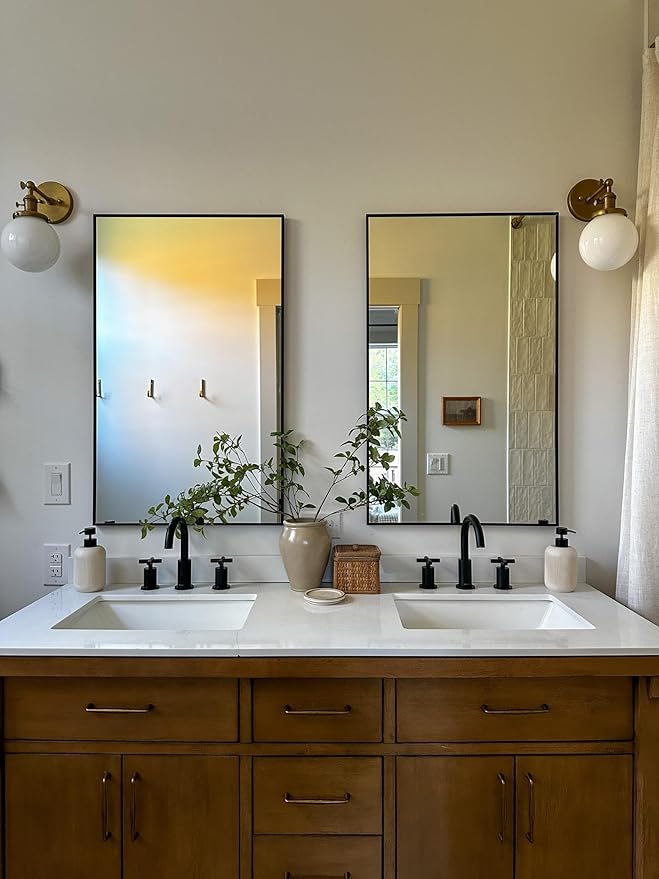 Frame My Mirror Black Metal Framed Mirror, 20" x 60" Mirror for Bathroom, Metal Frame, True Reflections Glass, Black Finish, Stanton Design, Hangs Horizontally or Vertically, Made in USA