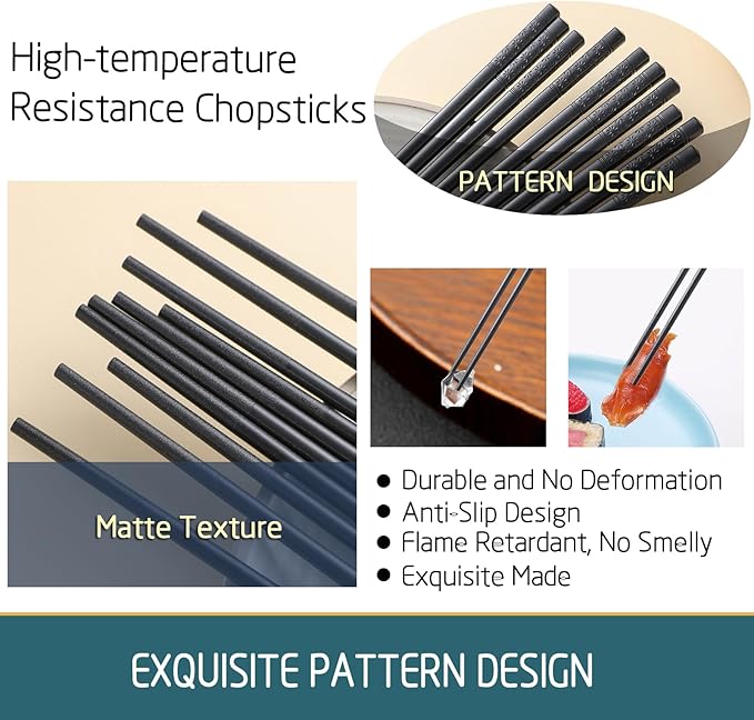 200 Pairs Fiberglass Chopsticks Reusable Chopsticks Dishwasher Safe 9.4 Inches/24cm Non-Slip Japanese Style Sushi Chop Sticks, Black