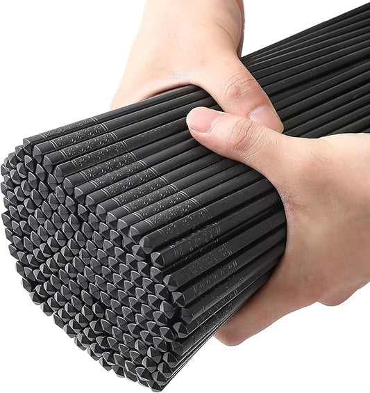 200 Pairs Fiberglass Chopsticks Reusable Chopsticks Dishwasher Safe 9.4 Inches/24cm Non-Slip Japanese Style Sushi Chop Sticks, Black