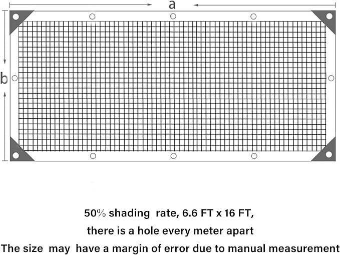 winemana 50% Black Shade Cloth, 6.6 x 16 FT Durable Mesh Tarp with Grommets, Garden Sunblock Shade Cloth Shading Antifreezing for Plants Cover, Greenhouse, Barns Kennel, Patio, Tomatoes