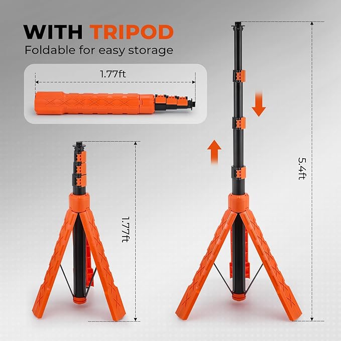 Rechargeable Work Light with Stand, Cordless Triple Work LED Lights, 9000mah Battery, 264-2562 Lumen, 3500-8000K, with Detachable Tripod, Storage Bag for Outdoor Work, Camping