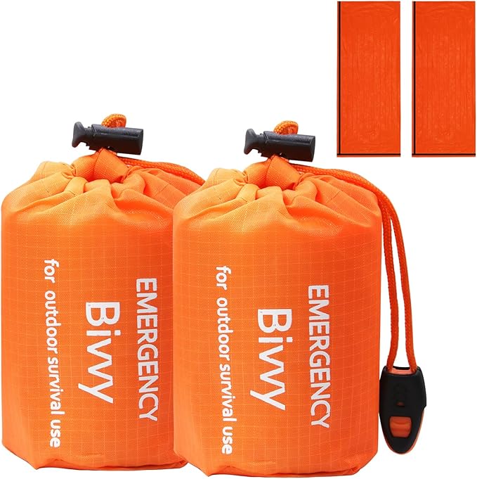 Emergency Sleeping Bag Survival Bivy Sack - 2 Pack Bivvy Bag, Waterproof Windproof Camping & Outdoor Emergency Shelter, Suitable for Camping, Hiking, and Outdoor Adventures.