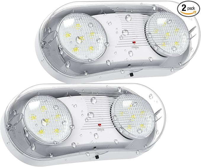 Wet Location Rated Outdoor Emergency Light,Waterproof Exterior Led Emergency Lights with Battery Backup,Adjustable Heads,Commercial Hardwired Emergency Lighting,UL Listed,120-347V (2 Pack)