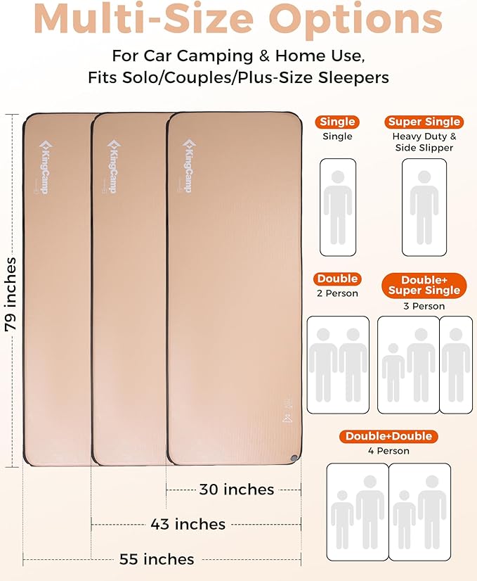 KingCamp Single Sleeping Pad for Camping, Reinforced Drop-Stitch Sleeping Travel Mat, Portable Camping Pad for Hiking, Tent, Cot & Car Travel, Single