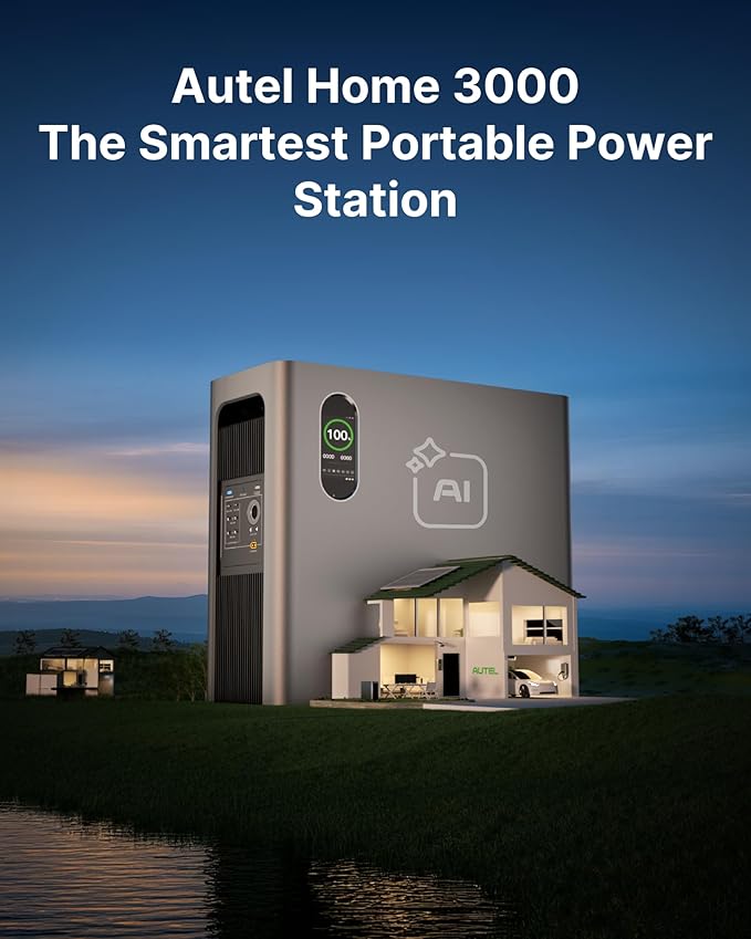 Autel 3072Wh Portable Power Station, Automotive-Grade LiFePO₄ Power Station, 120V AC Outlets x 5, 1.2H Fast Charge, Solar Generator for Home Use, Power Outage, RV, Camping, Emergencies