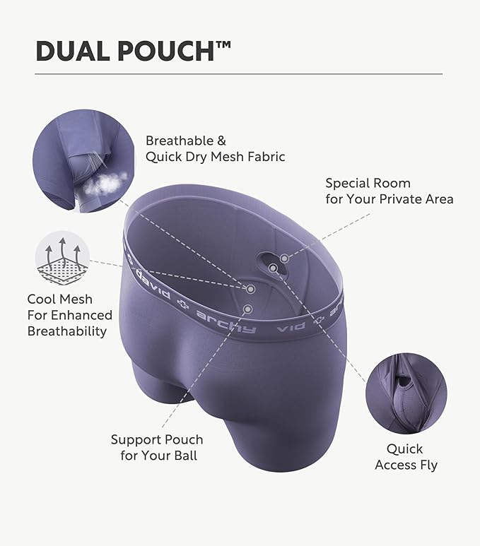 DAVID ARCHY Men's Underwear Ultra Soft Modal Dual Pouch Trunks Ball Pouch Bulge Enhancing Boxer Briefs for Men 3 or 4 Pack