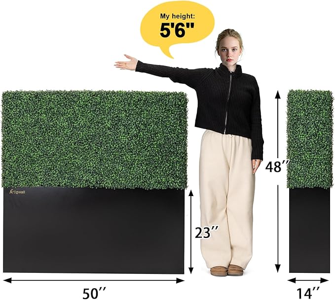 Artificial Hedge Wall, Boxwood Grass Panels with Planter, Fake Greenery Divider Fence for Outdoor Patio,50Lx48Hx14D