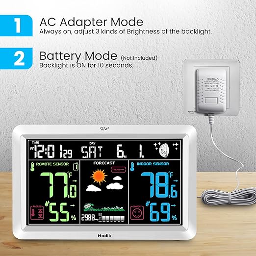 Weather Station with Atomic Clock Indoor Outdoor Thermometer Wireless, Humidity and Temperature Monitor Barometer Hygrometer with High Precision Sensor White