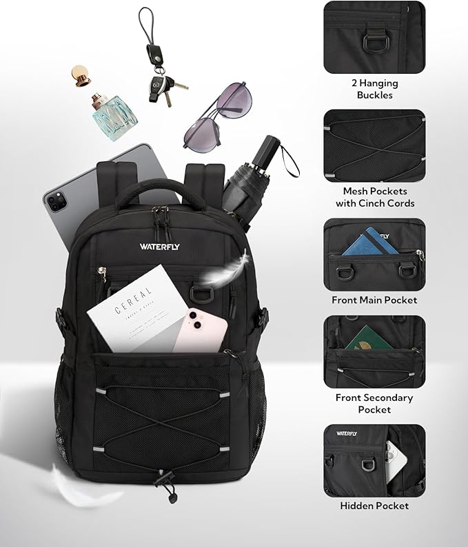 WATERFLY Travel Hiking Casual Backpack: 22L Lightweight Everyday Outdoor City Daypack College Bookbag for Woman Man