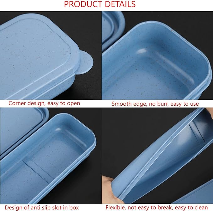 1Pcs Simple Utensil Holder with Lid, Reusable Utensils Wheat Straw Travel Cutlery Box，Portable Flatware Box Travel Tableware Storage Case, Simple Tableware Storage Boxs Case for Cutlery Kit (Blue)