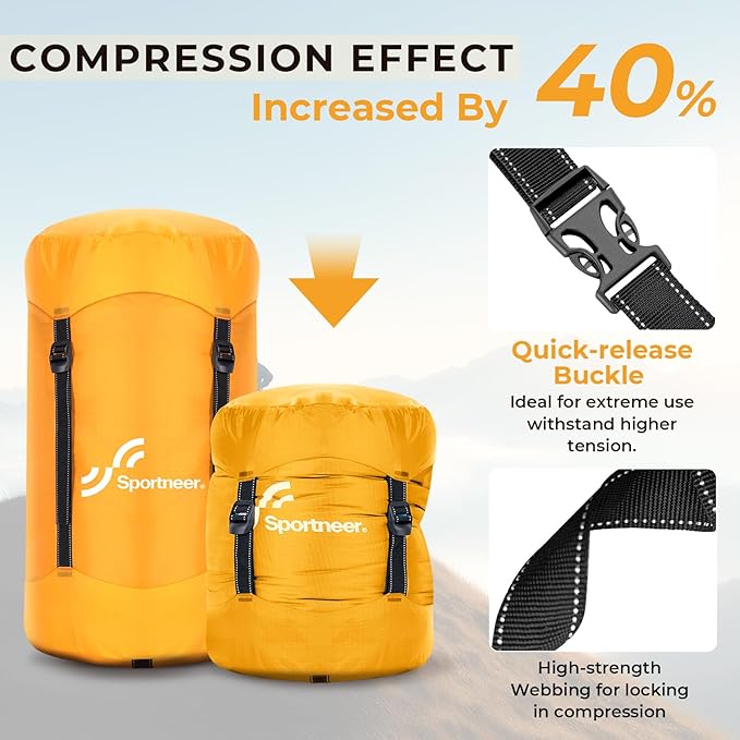 Sportneer Compression Sack, 13L/20L/40L/50L Sleeping Bag Stuff Sack, Tear-Resistant Ultralight Sleeping Bag Compression Sack-Space Saving Gear for Camping Hiking Travel