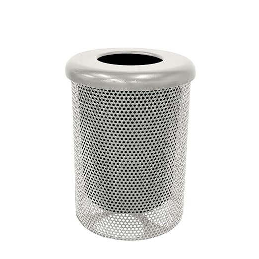 RFT-P-TXTGRY Heavy Duty Round Trash Receptacle with Flat Top, Liner Included, 32 Gallon, Textured Grey, Made in America