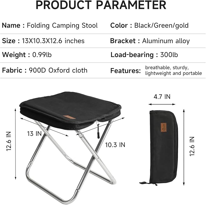 Camping Stool，Portable Foldable Stool Adult Collapsible Chairs for Fishing Outdoor Hiking 300 LBS Load