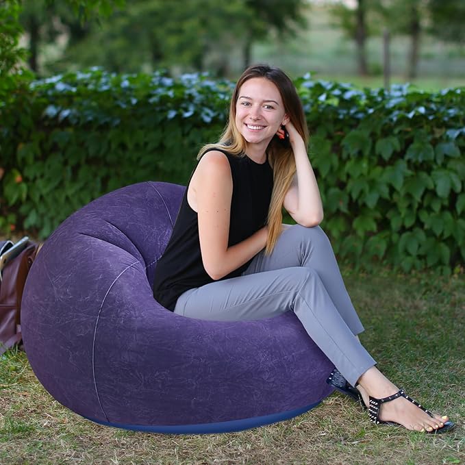 Realspring Inflatable Bean Bag Chairs Outdoor Blow up Camping Chairs Inflatable Lazy Sofa Folding Portable Bean Bag Loungers Couch for Movie Night(Blue,2 Pcs)