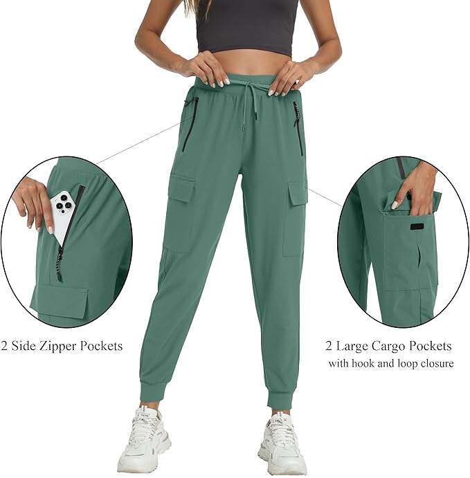 Kcutteyg Womens Water Resistant Hiking Pants with Pockets Quick Dry Soft Athletic Workout Joggers Pants for Camping Travel