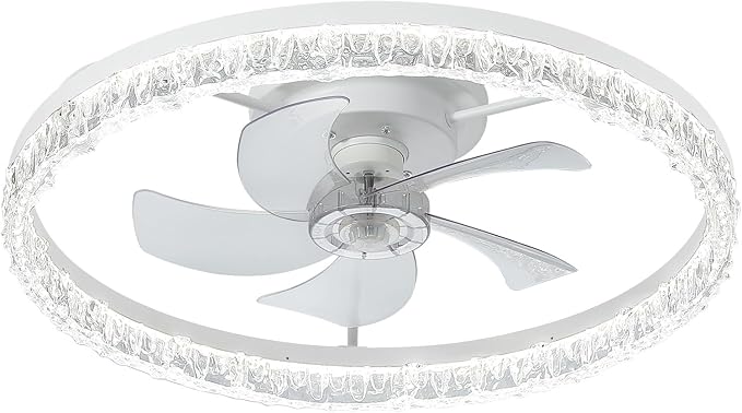 Ceiling Fans with Lights, 24 Inch Ceiling Fan with Light and Remote, Low Profile Reversible White Fandelier Ceiling Fan, Dimmable LED, Flush Mount, DC Motor, for Bedroom, Kitchen, Office