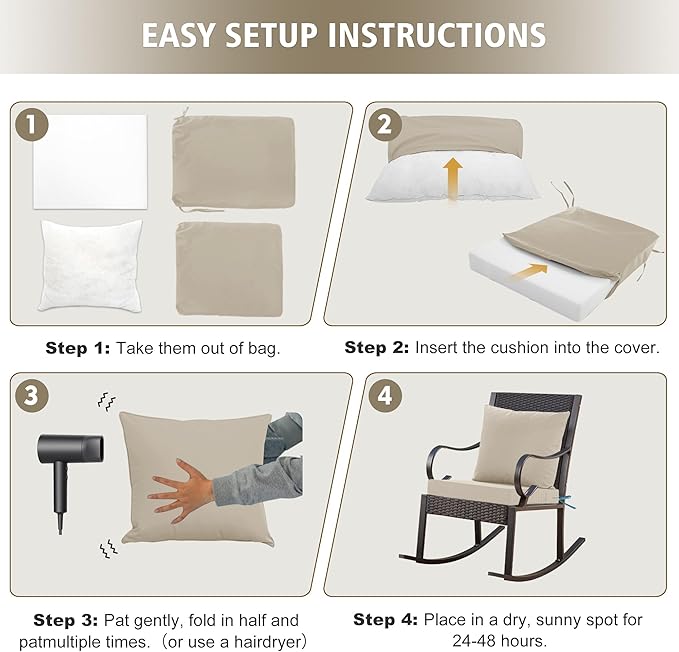 24x24 Inch Outdoor Cushions for Patio Furniture, Waterproof Outdoor Chair Cushions w/Fade-Resistant, Removable & Machine-Washable Covers, Deep Seat Sofa/Couch Pad Replacement – Set of 4, Cream