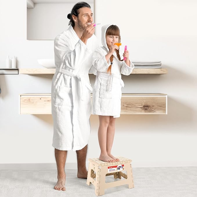 ACSTEP Folding Step Stool - 9 Inch Lightweight Plastic Non-Slip Foldable Stool for Kitchen, Bathroom, Bedroom - Khaki