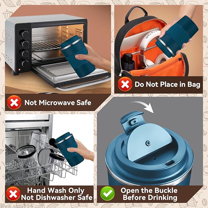 12OZ Travel Coffee Mug Insulated Coffee Cup with Spill Leak Proof Lid, Portable Stainless Steel Tumbler Reusable Hot and Cold Water Mug for Car, Daily, Camping- Blue