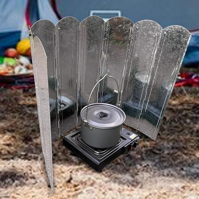 Camping Stove Windscreen, Camp Stove Wind Screen Zinc Alloy Outdoor Stove Windshield Folding Stove Wind Shield for Barbecue